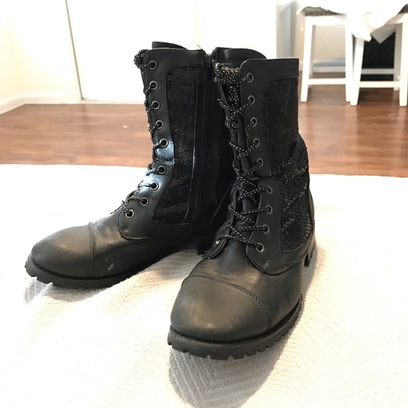 Gia-Mia Shoes - Gia-Mia Combat Sequin Boots 7